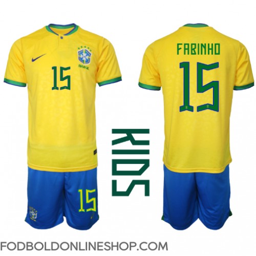 Brasilien Fabinho #15 Hjemme Trøje Børn VM 2022 Kortærmet (+ Korte bukser)